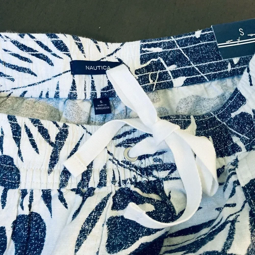 Nautica Blue Botanical Print Linen Blend Shorts S